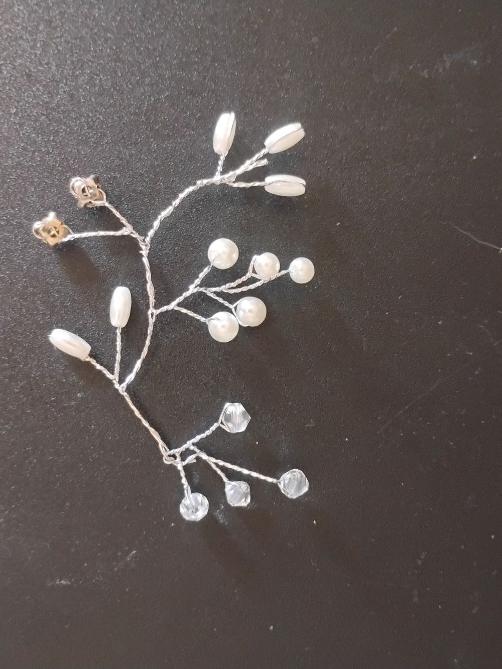 Delicate Pearl and Crystal Branch Hair Pin - Silver Wire
